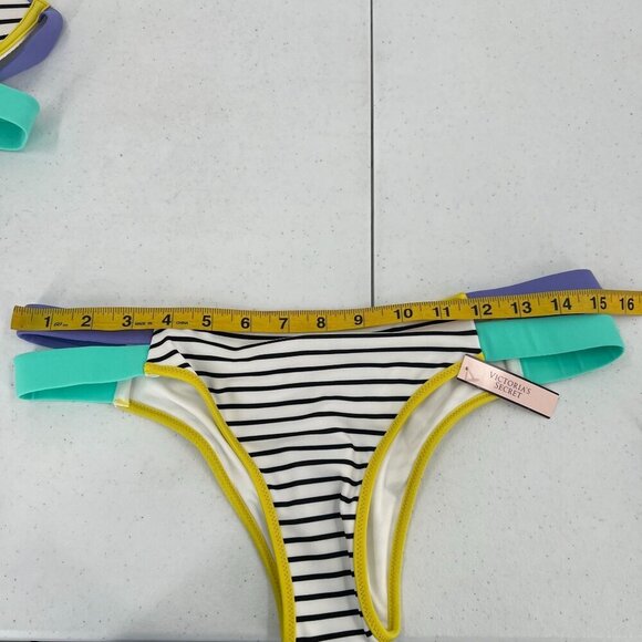 NWT VS Swim Hottie Set 32D M Push Up Bikini Black Stripe Neon Colorblock Itsy - Picture 3 of 14